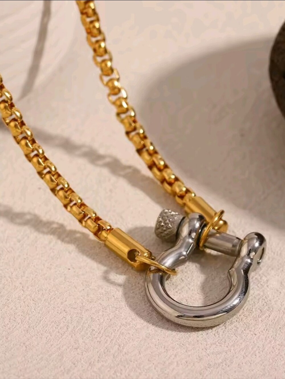 Gold and Silver Two-Tone Chain Necklace with D-Ring - Picture 2 of 12